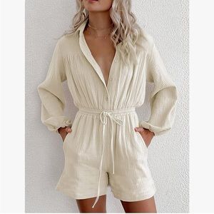 Lantern Sleeve Button Romper